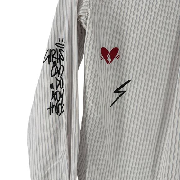 Zadig Voltaire Tais Raye XS Button Up Shirt Stripe Girl Power Designer White - Picture 11 of 15